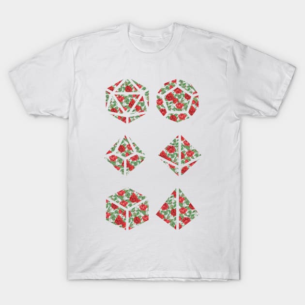 Red Rose Vintage Pattern Silhouette Polyhedral Dice - Dungeons and Dragons Design T-Shirt by GenAumonier